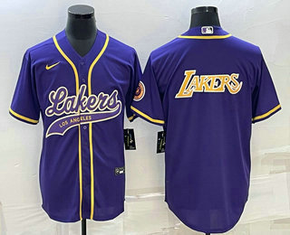 Men%27s Los Angeles Lakers Purple Big Logo Cool Base Stitched Baseball Jerseys